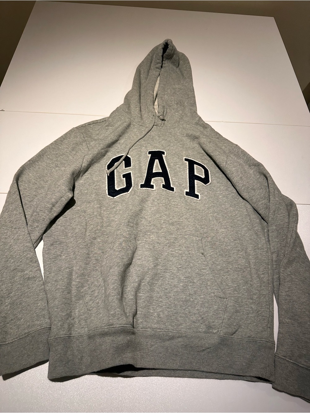 GAP Men's Heather Gray Hooded Sweatshirt with Black Logo